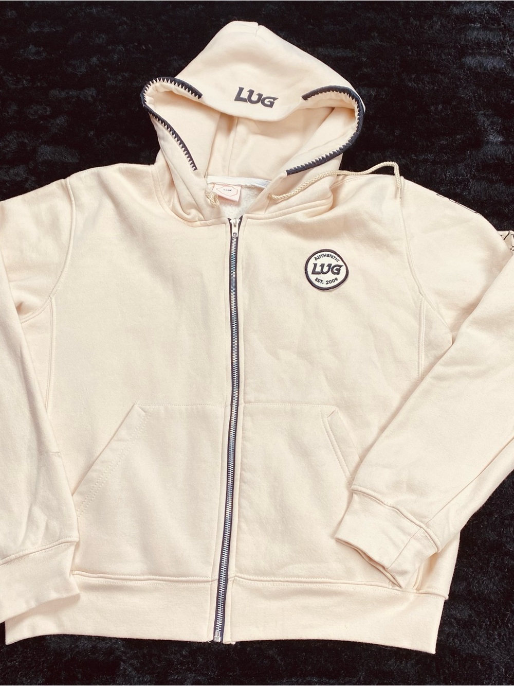 lug Cream Zip Hoodie with Black Trim